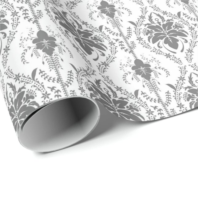 White and grey Damask openwork pattern Wrapping Paper (Roll Corner)