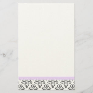 White and Grey Damask Pattern Stationery