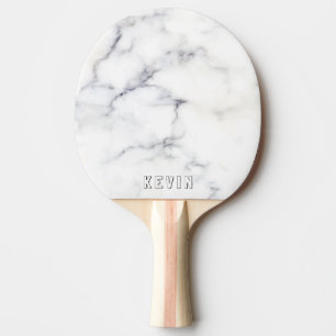 White and grey faux marble custom monogram ping pong paddle