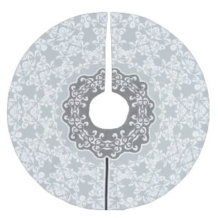 White And Grey Floral Circle ornament Brushed Polyester Tree Skirt