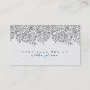 White And Grey Floral Paisley Lace Business Card
