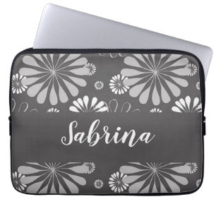 White and grey floral pattern laptop sleeve