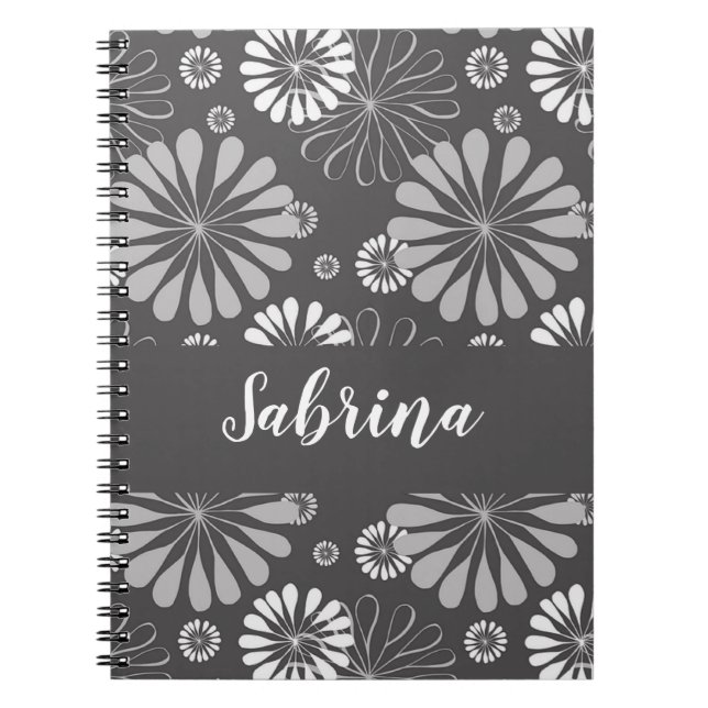 White and grey floral pattern notebook (Front)