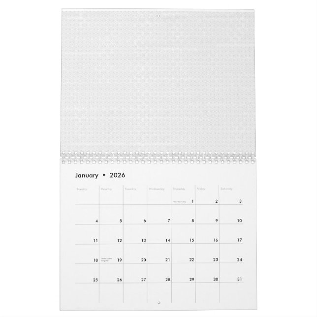 White and grey geometric pattern with interlocking calendar (Jan 2026)
