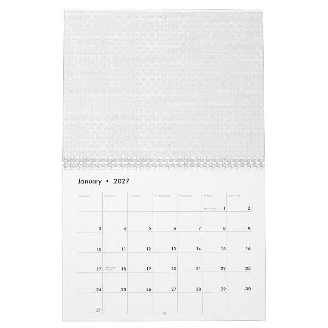 White and grey geometric pattern with interlocking calendar (Jan 2027)
