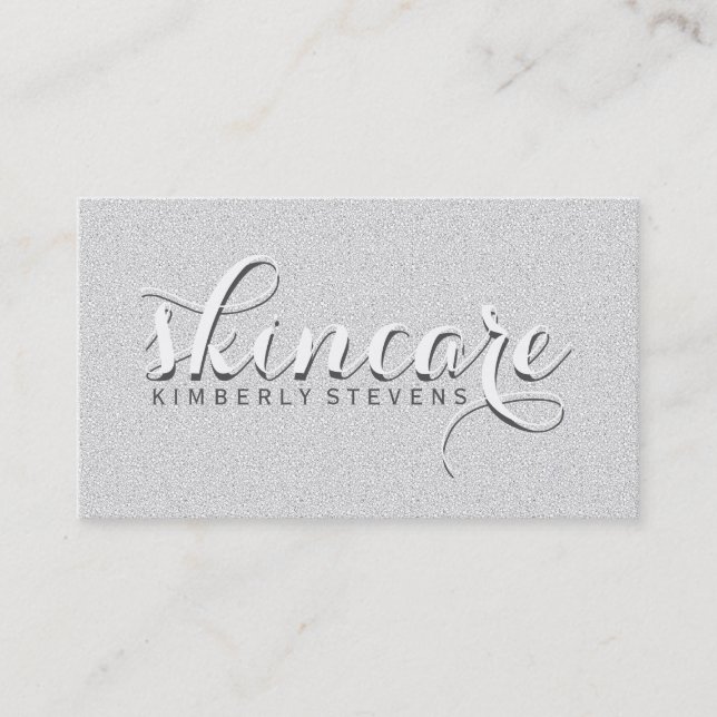 White And Grey Glitter Business Card (Front)