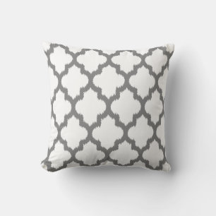 White And Grey Ikat Quatrefoil Reversable Pattern Throw Pillow