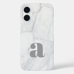 White and Grey Marble Personalized Monogram  iPhone 16 Case