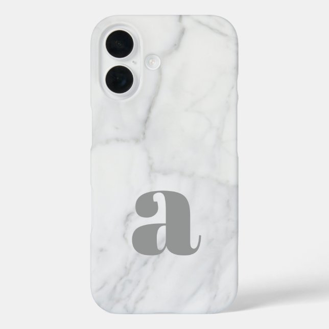 White and Grey Marble Personalized Monogram  Case-Mate iPhone Case (Back)