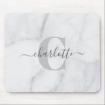 White and Grey Marble Personalized Monogram Name Mouse Pad<br><div class="desc">White and Grey Marble Personalized Monogram Name Mouse Pad</div>