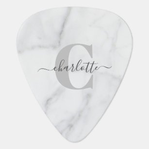 White and Grey Marble Personalized Monogrammed   Guitar Pick