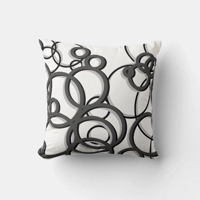 White and Grey Modern Geometric Circles Throw Pillow (Front)
