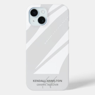 White and Grey Modern Monogram Elegant Abstract iPhone 15 Case