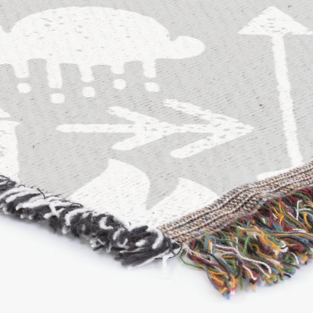 White and Grey Moon Clouds Bear Deer Lodge Boys Throw Blanket (Corner)