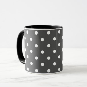 White and grey polka dot pattern retro mug