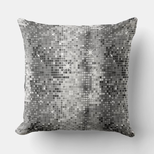 White And Grey Retro Disco-Ball Glitter 2 Throw Pillow (Front)
