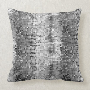 White And Grey Retro Disco-Ball Glitter 2 Throw Pillow