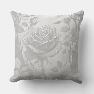 White And Grey Roses 2 Throw Pillow