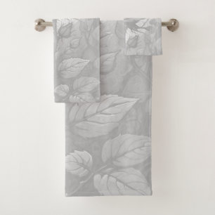 White And Grey Roses 3 Bath Towel Set