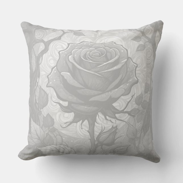 White And Grey Roses 3 Throw Pillow (Front)