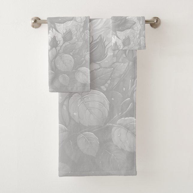White And Grey Roses Bath Towel Set (Insitu)
