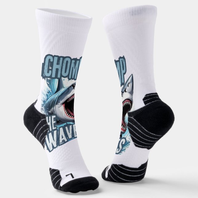 White and Grey Shark Teeth Abstract Graffiti Desig Socks (Angled)