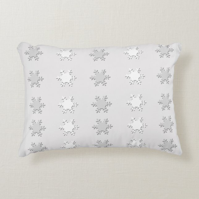 White and Grey Snowflakes Accent Pillow (Front)