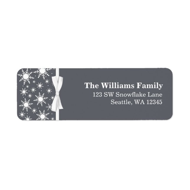 White and Grey Snowflakes Ribbon Christmas Address (Front)