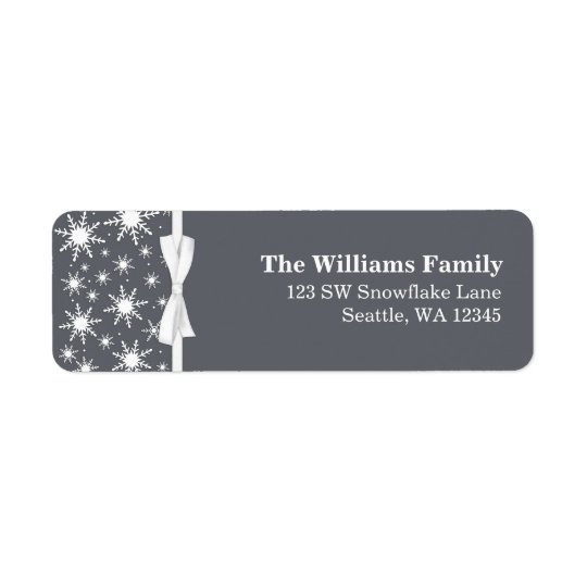 White and Grey Snowflakes Ribbon Christmas Address Return Address Label