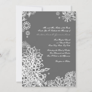 White and Grey Snowflakes Wedding Invitation 3