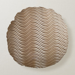 White and grey striped textile round pillow