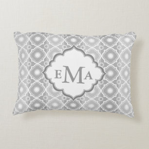 White And Grey Stripes White Quatrefoil Decorative Pillow