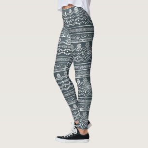 White and Grey Tribal Doodling Design Leggings