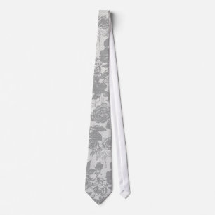 White and Grey Two Tone Foral Rose Pattern Tie