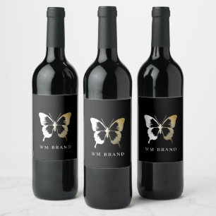 White and Grunge Butterfly Logo Wine Label 