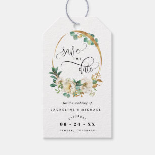 White and Honey Floral Wedding Save the Date Gift Tags
