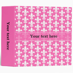 White and Hot Pink Fleur de Lis Pattern Binder