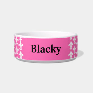 White and Hot Pink Fleur de Lis Pattern Bowl