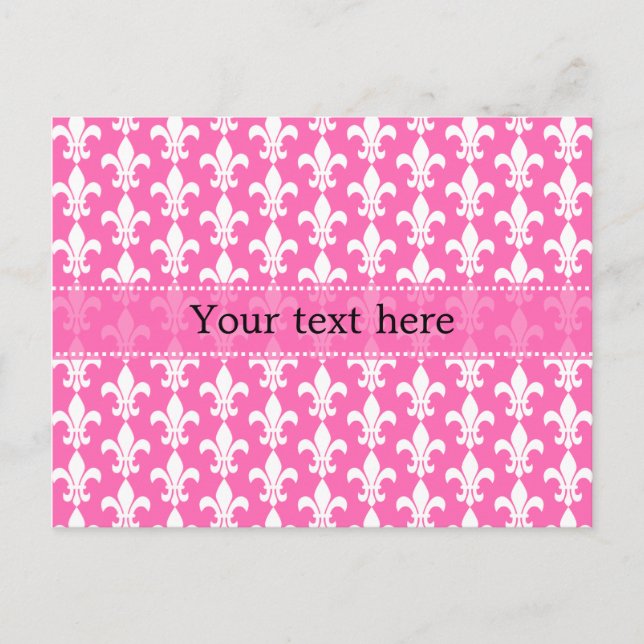 White and Hot Pink Fleur de Lis Pattern Postcard (Front)
