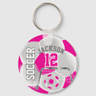 White and Hot Pink Soccer ⚽ Ball Sport Keychain