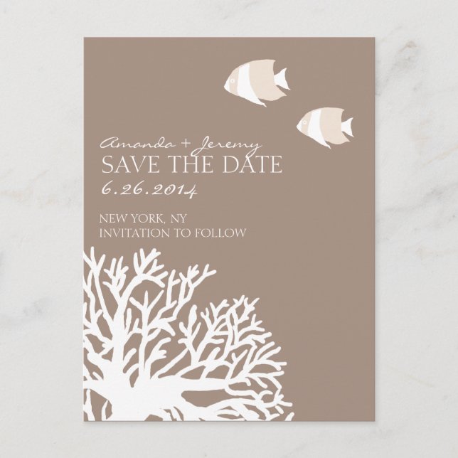 White and Ivory Tropical Fish  Save the Date Announcement Postcard (Front)