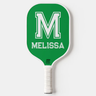White and Kelly Green Minimalist Modern Monogram Pickleball Paddle