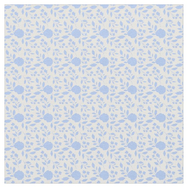 White And Light Blue Floral Fabric (Close Up)