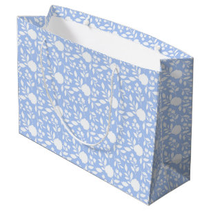 White and Light Blue Floral Large Gift Bag