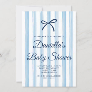White and Light Blue Painted Stripes Baby Shower Invitation