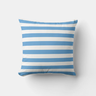 White And Light Blue Striped Throw Pillow