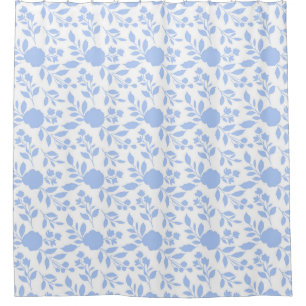 White and Light BlueFloral Shower Curtain
