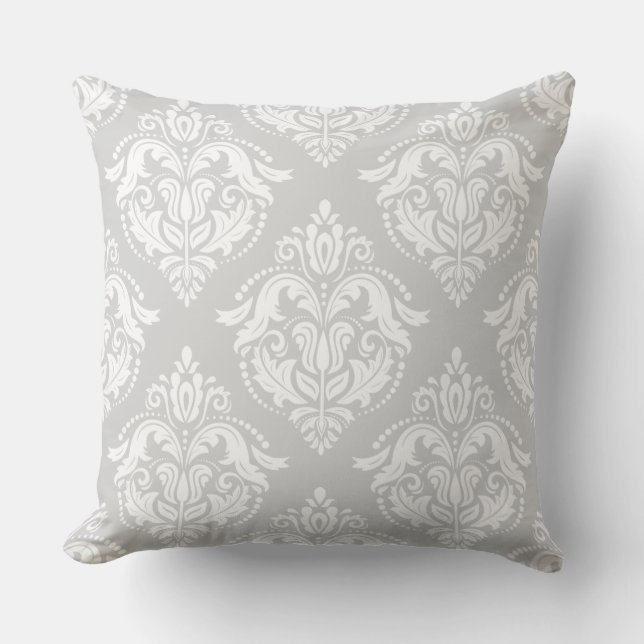 White And Light-Grey Damasks Throw Pillow (Front)