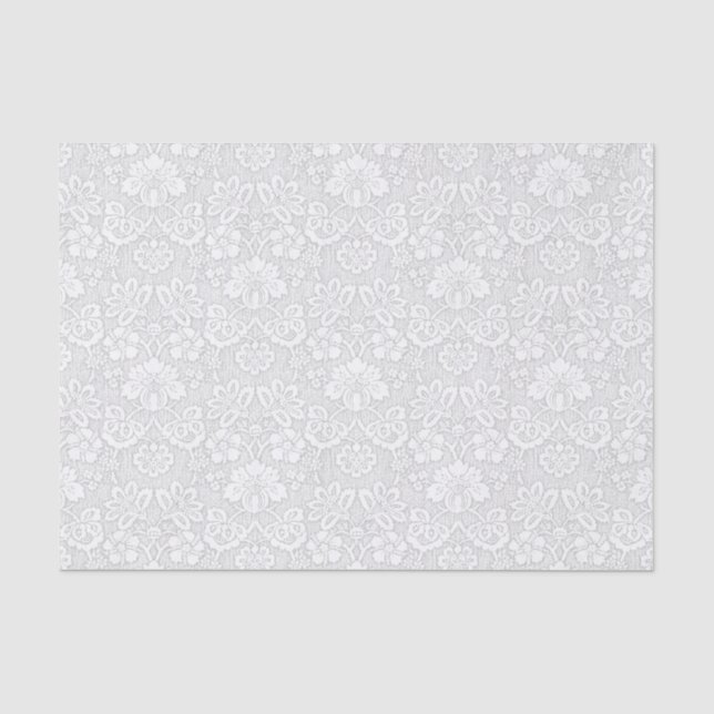 White and Light Grey Floral Damask Tissue Paper (Front)