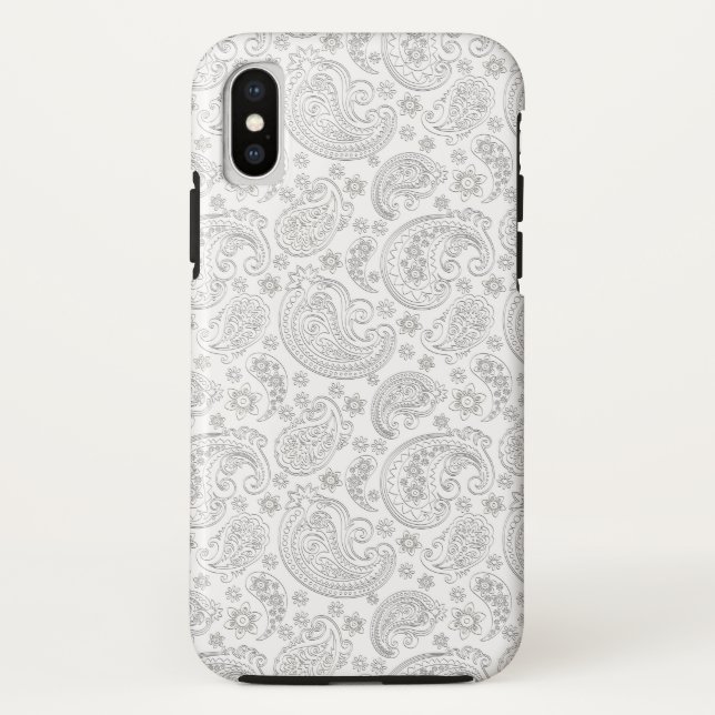 White And Light Grey Floral Paisley Pattern Case-Mate iPhone Case (Back)